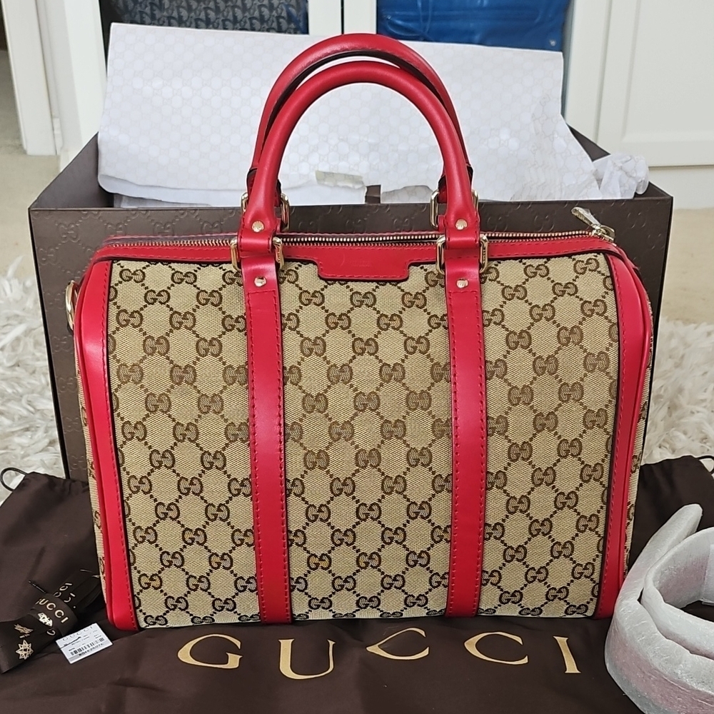 NWT Gucci Beige/Red Boston Bag